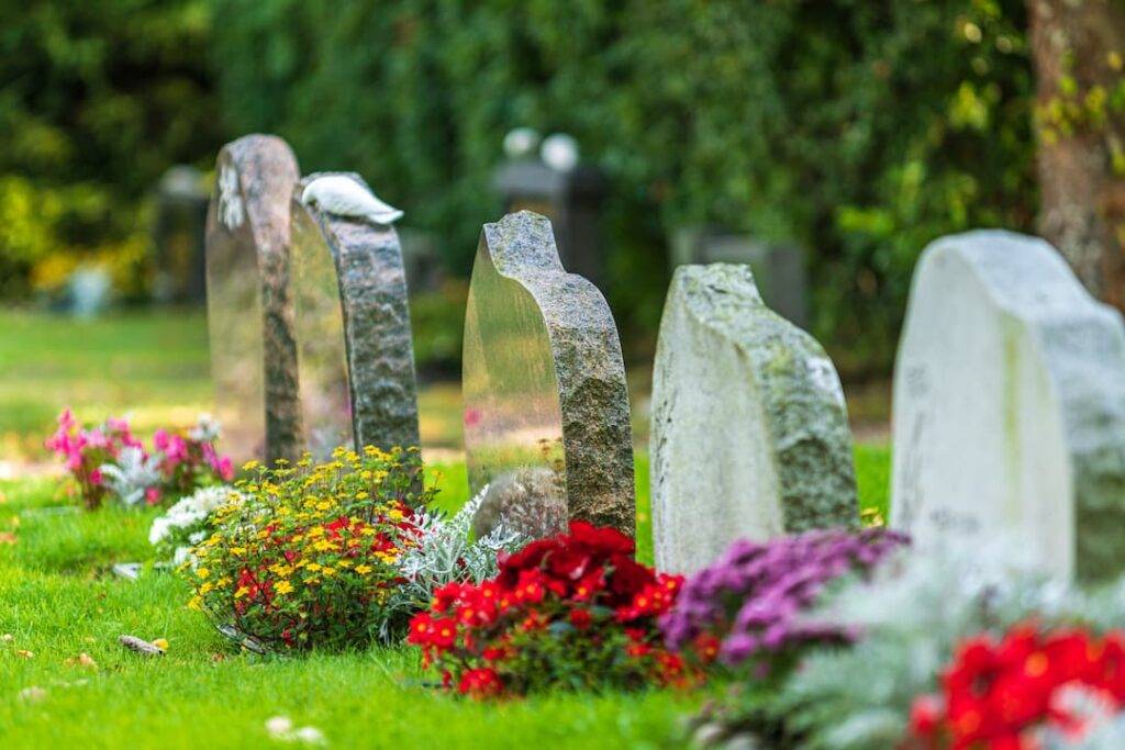 headstone with flowers